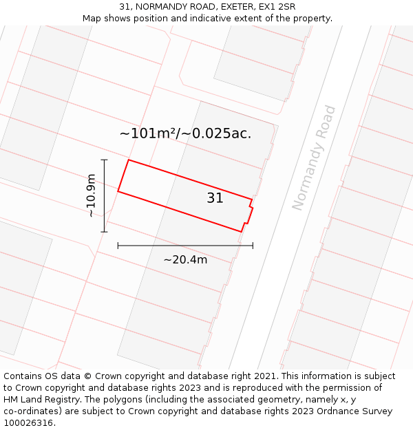 31, NORMANDY ROAD, EXETER, EX1 2SR: Plot and title map