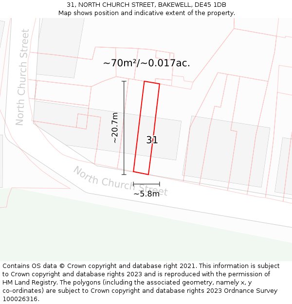 31, NORTH CHURCH STREET, BAKEWELL, DE45 1DB: Plot and title map