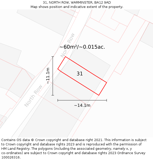 31, NORTH ROW, WARMINSTER, BA12 9AD: Plot and title map