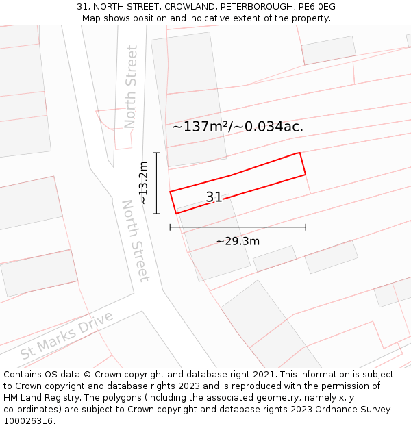 31, NORTH STREET, CROWLAND, PETERBOROUGH, PE6 0EG: Plot and title map