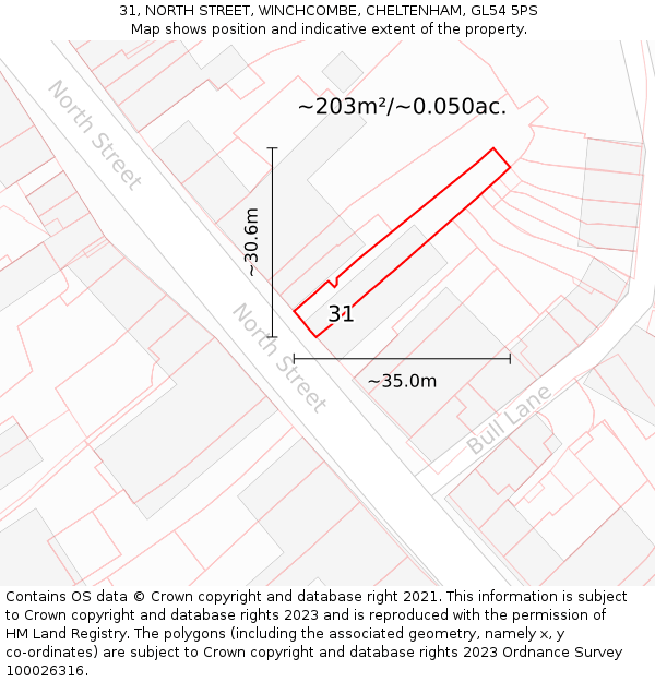 31, NORTH STREET, WINCHCOMBE, CHELTENHAM, GL54 5PS: Plot and title map