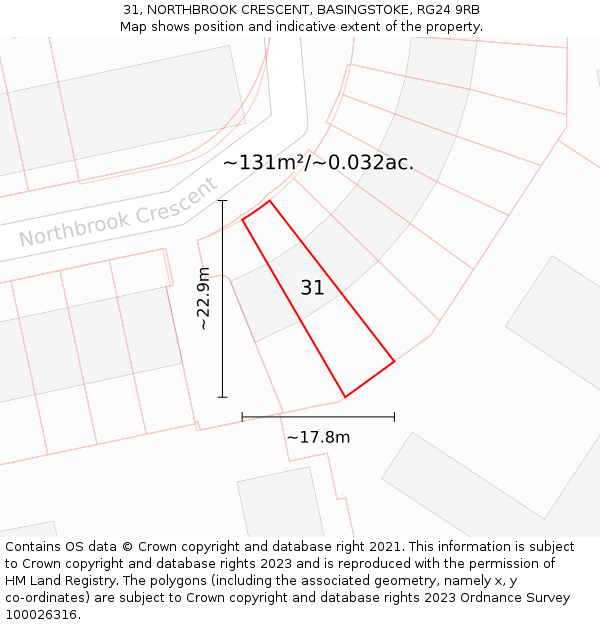 31, NORTHBROOK CRESCENT, BASINGSTOKE, RG24 9RB: Plot and title map