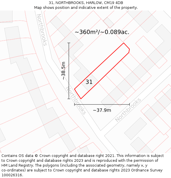 31, NORTHBROOKS, HARLOW, CM19 4DB: Plot and title map