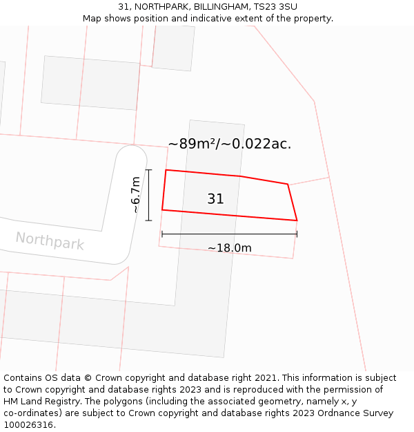 31, NORTHPARK, BILLINGHAM, TS23 3SU: Plot and title map