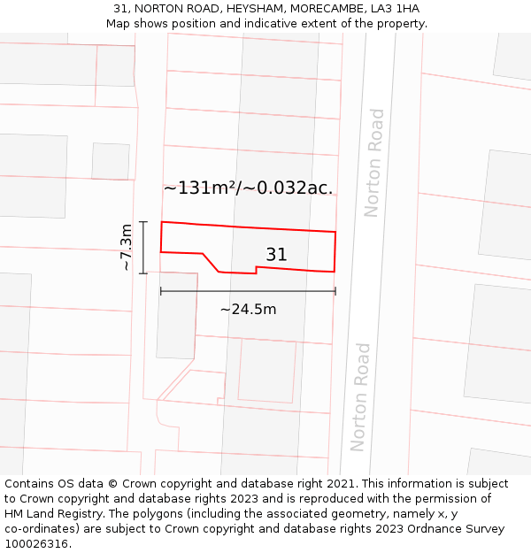 31, NORTON ROAD, HEYSHAM, MORECAMBE, LA3 1HA: Plot and title map
