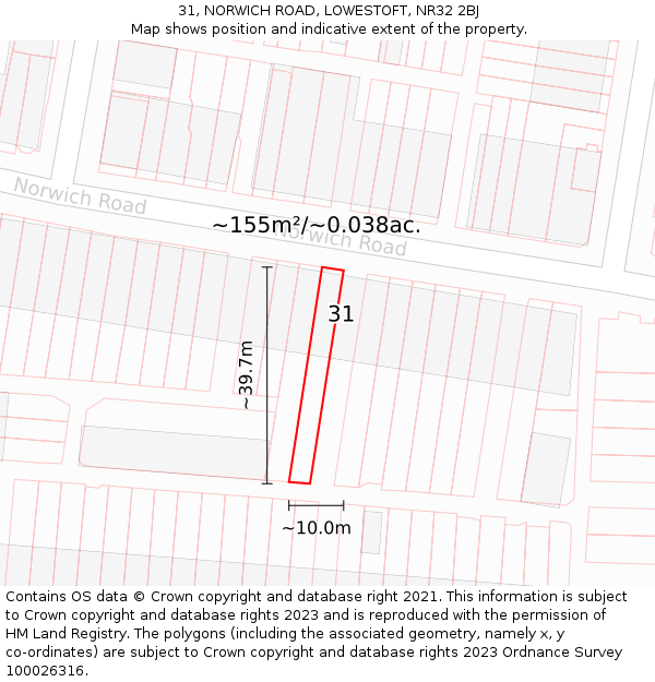 31, NORWICH ROAD, LOWESTOFT, NR32 2BJ: Plot and title map