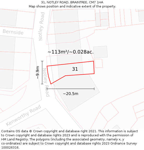 31, NOTLEY ROAD, BRAINTREE, CM7 1HA: Plot and title map