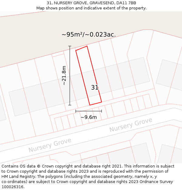 31, NURSERY GROVE, GRAVESEND, DA11 7BB: Plot and title map