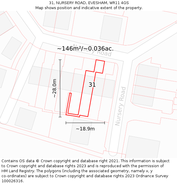 31, NURSERY ROAD, EVESHAM, WR11 4GS: Plot and title map