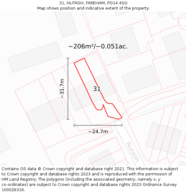 31, NUTASH, FAREHAM, PO14 4SG: Plot and title map