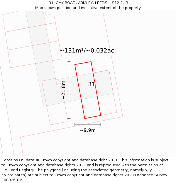 31, OAK ROAD, ARMLEY, LEEDS, LS12 2UB: Plot and title map