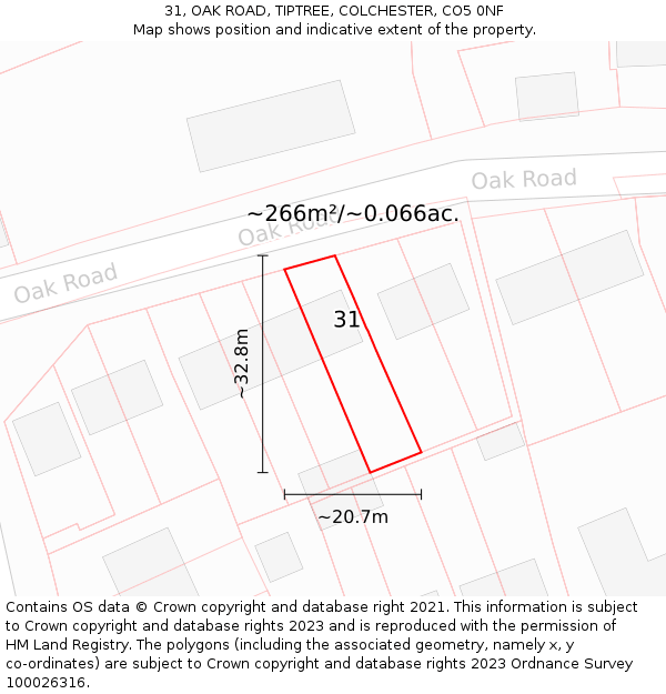 31, OAK ROAD, TIPTREE, COLCHESTER, CO5 0NF: Plot and title map