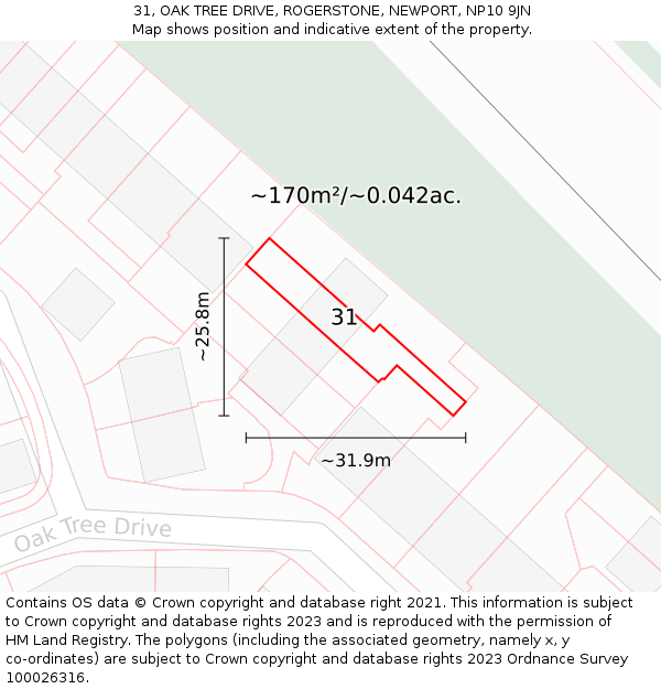 31, OAK TREE DRIVE, ROGERSTONE, NEWPORT, NP10 9JN: Plot and title map