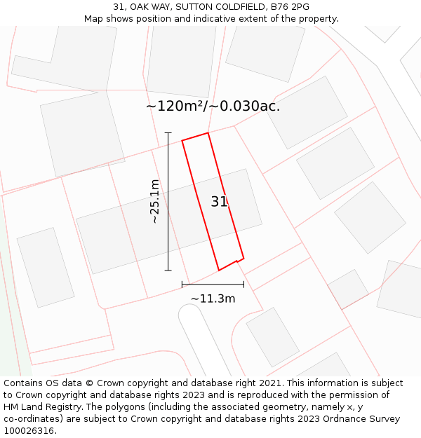 31, OAK WAY, SUTTON COLDFIELD, B76 2PG: Plot and title map