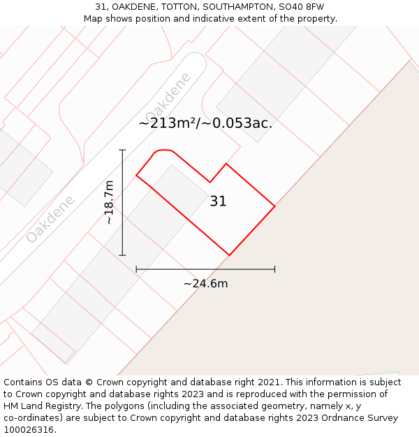 31, OAKDENE, TOTTON, SOUTHAMPTON, SO40 8FW: Plot and title map