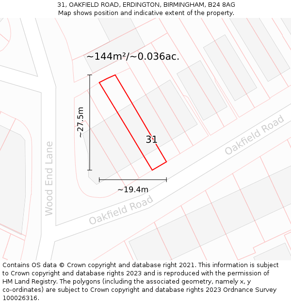 31, OAKFIELD ROAD, ERDINGTON, BIRMINGHAM, B24 8AG: Plot and title map