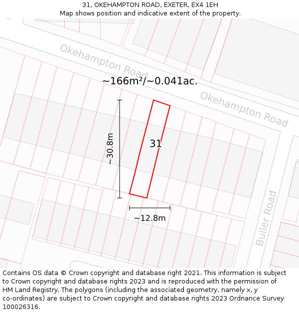 31, OKEHAMPTON ROAD, EXETER, EX4 1EH: Plot and title map