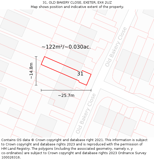 31, OLD BAKERY CLOSE, EXETER, EX4 2UZ: Plot and title map