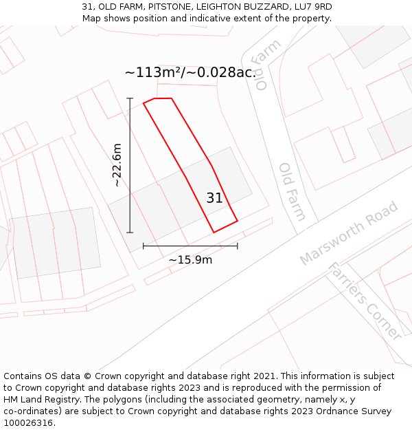 31, OLD FARM, PITSTONE, LEIGHTON BUZZARD, LU7 9RD: Plot and title map