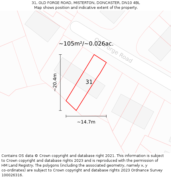 31, OLD FORGE ROAD, MISTERTON, DONCASTER, DN10 4BL: Plot and title map