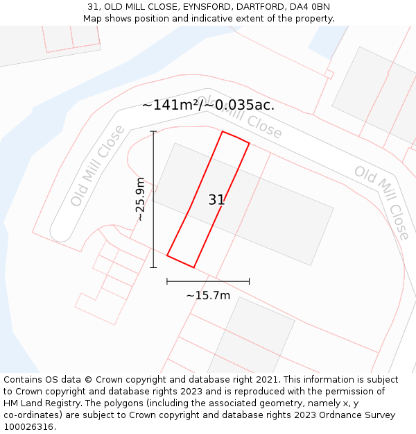 31, OLD MILL CLOSE, EYNSFORD, DARTFORD, DA4 0BN: Plot and title map