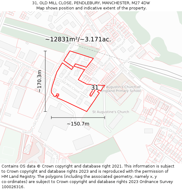 31, OLD MILL CLOSE, PENDLEBURY, MANCHESTER, M27 4DW: Plot and title map