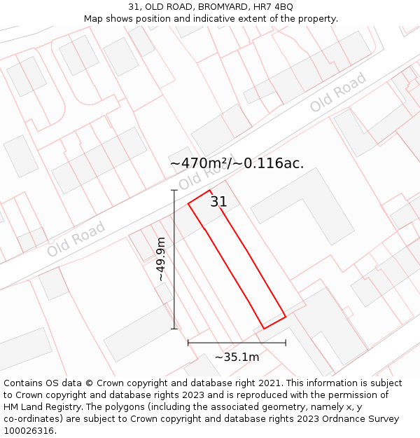 31, OLD ROAD, BROMYARD, HR7 4BQ: Plot and title map