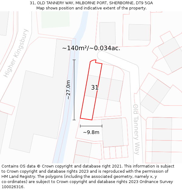 31, OLD TANNERY WAY, MILBORNE PORT, SHERBORNE, DT9 5GA: Plot and title map