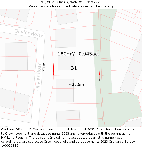 31, OLIVIER ROAD, SWINDON, SN25 4XF: Plot and title map