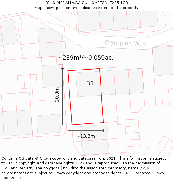 31, OLYMPIAN WAY, CULLOMPTON, EX15 1GB: Plot and title map