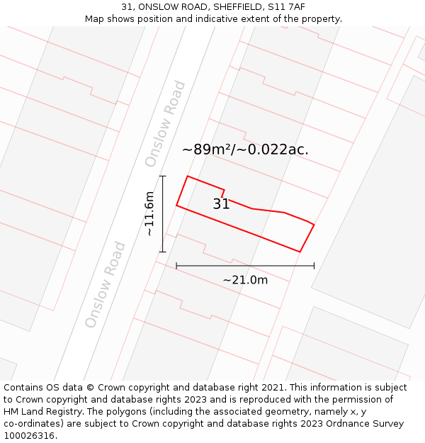 31, ONSLOW ROAD, SHEFFIELD, S11 7AF: Plot and title map