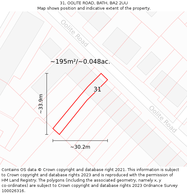 31, OOLITE ROAD, BATH, BA2 2UU: Plot and title map
