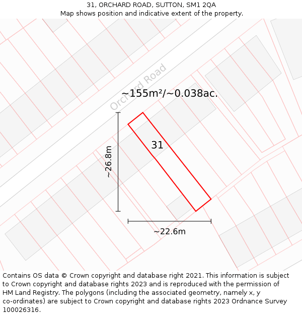 31, ORCHARD ROAD, SUTTON, SM1 2QA: Plot and title map
