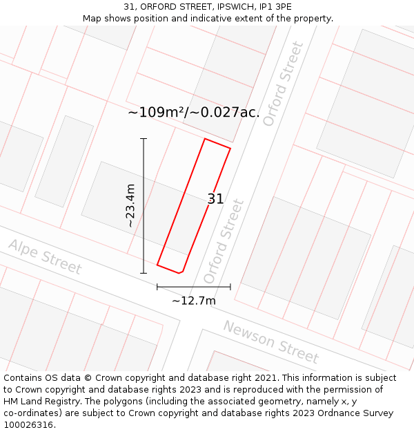 31, ORFORD STREET, IPSWICH, IP1 3PE: Plot and title map