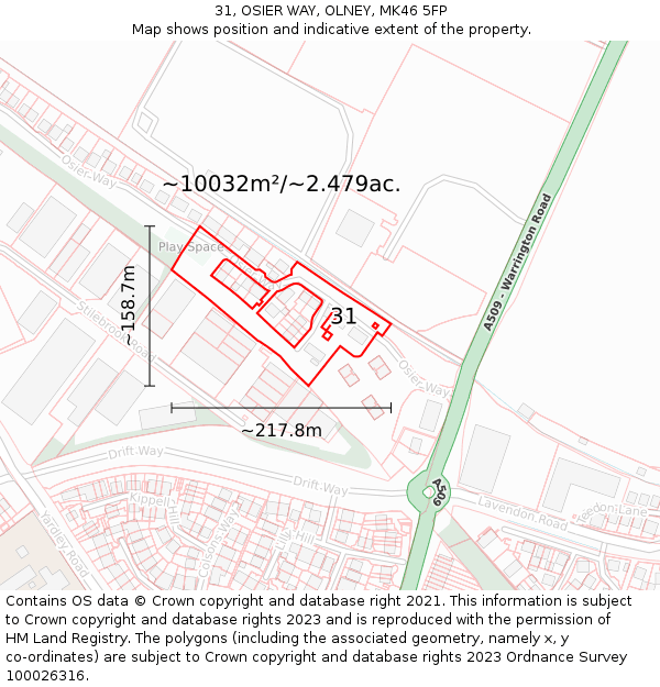 31, OSIER WAY, OLNEY, MK46 5FP: Plot and title map