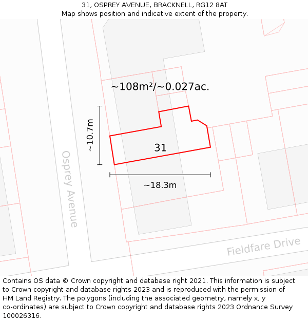 31, OSPREY AVENUE, BRACKNELL, RG12 8AT: Plot and title map