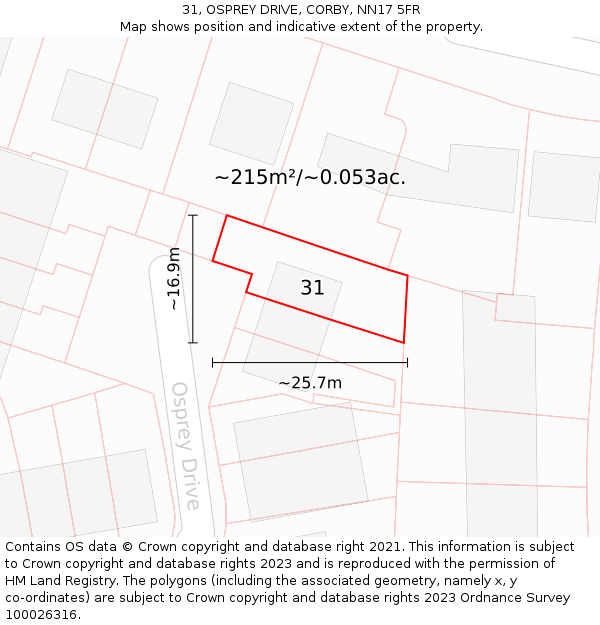 31, OSPREY DRIVE, CORBY, NN17 5FR: Plot and title map