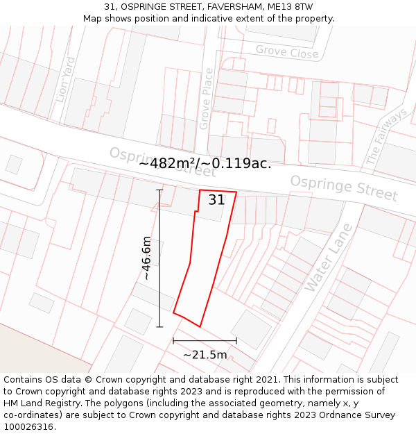 31, OSPRINGE STREET, FAVERSHAM, ME13 8TW: Plot and title map