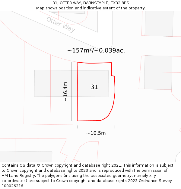 31, OTTER WAY, BARNSTAPLE, EX32 8PS: Plot and title map
