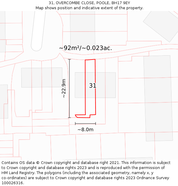 31, OVERCOMBE CLOSE, POOLE, BH17 9EY: Plot and title map