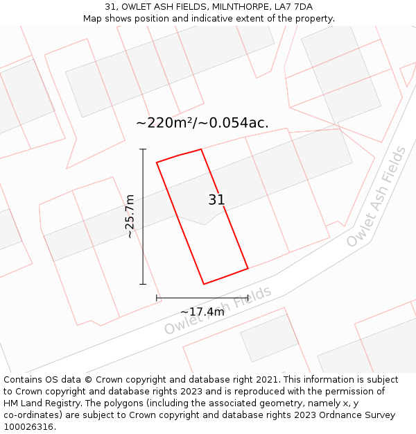 31, OWLET ASH FIELDS, MILNTHORPE, LA7 7DA: Plot and title map