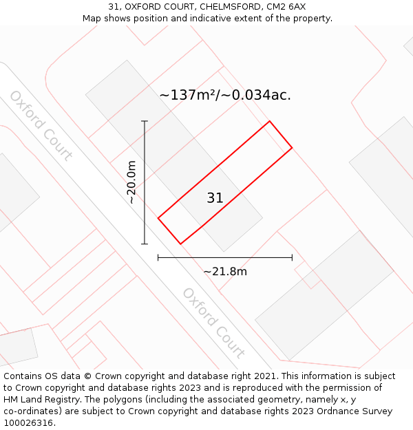 31, OXFORD COURT, CHELMSFORD, CM2 6AX: Plot and title map
