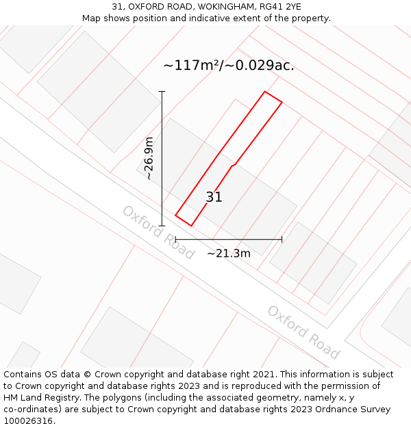 31, OXFORD ROAD, WOKINGHAM, RG41 2YE: Plot and title map