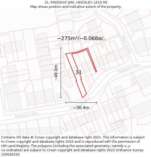 31, PADDOCK WAY, HINCKLEY, LE10 0FJ: Plot and title map