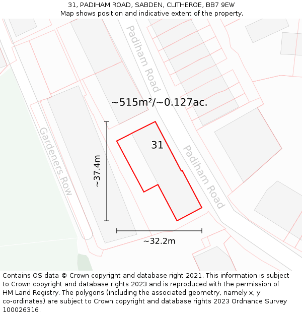31, PADIHAM ROAD, SABDEN, CLITHEROE, BB7 9EW: Plot and title map