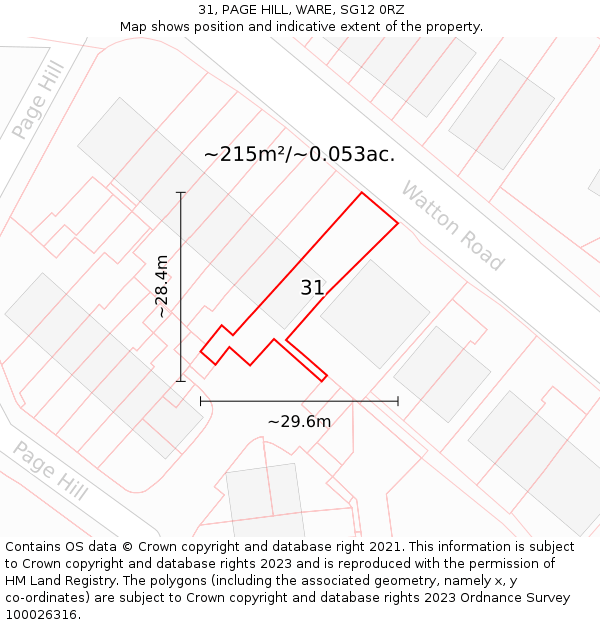 31, PAGE HILL, WARE, SG12 0RZ: Plot and title map