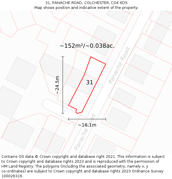 31, PANACHE ROAD, COLCHESTER, CO4 6DS: Plot and title map