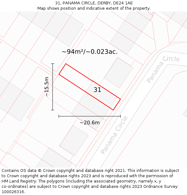 31, PANAMA CIRCLE, DERBY, DE24 1AE: Plot and title map