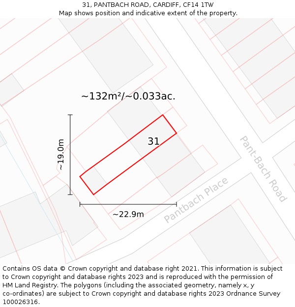 31, PANTBACH ROAD, CARDIFF, CF14 1TW: Plot and title map