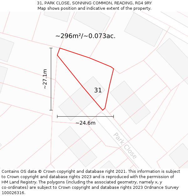 31, PARK CLOSE, SONNING COMMON, READING, RG4 9RY: Plot and title map